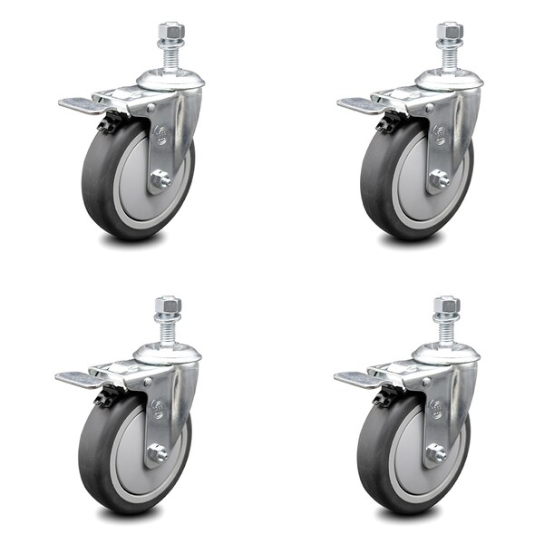 5 Inch Thermoplastic Rubber Swivel 3/8 Inch Stem Caster Set Total Lock Brake SCC